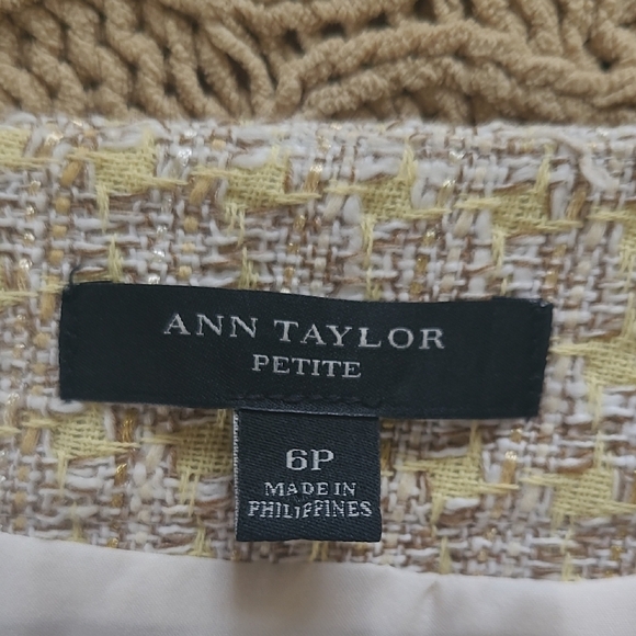 Ann Taylor Yellow Cream & Gold Tweed Shimmer Pencil Skirt - Size 6P (Petite) - Picture 7 of 9